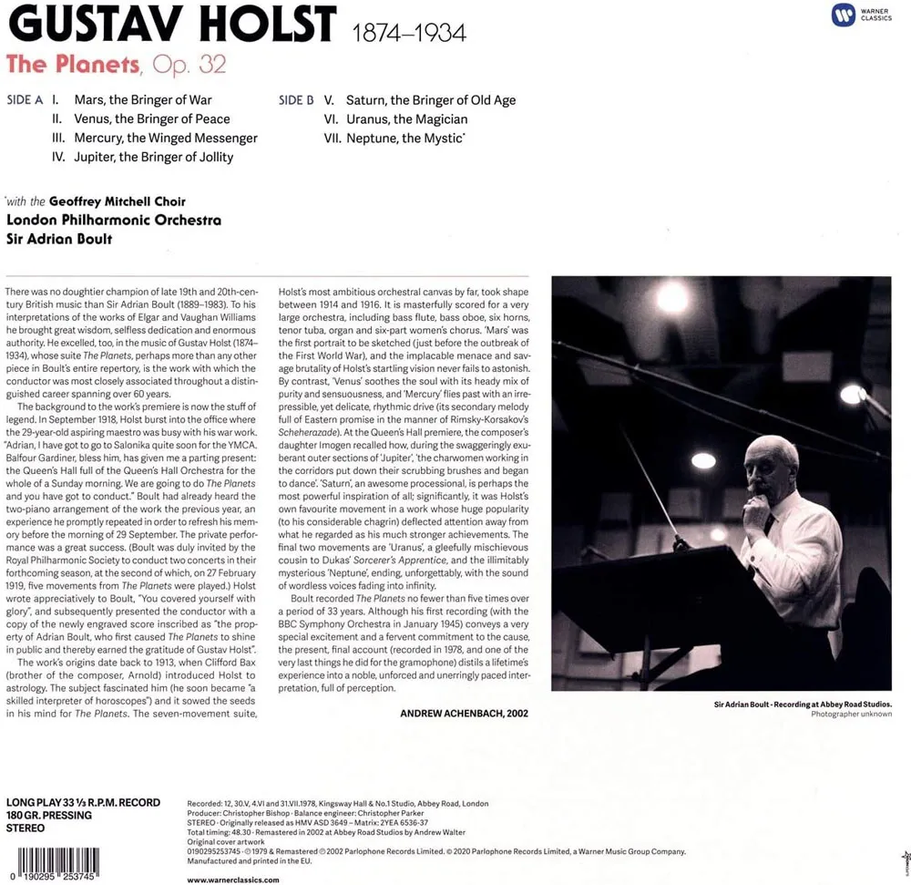 Виниловая пластинка SIR ADRIAN BOULT - Holst: The Planets