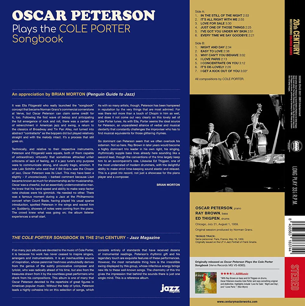 Виниловая пластинка PETERSON OSCAR - Plays The Cole Porter Songbook (+1 Bonus Track) (Solid Blue)