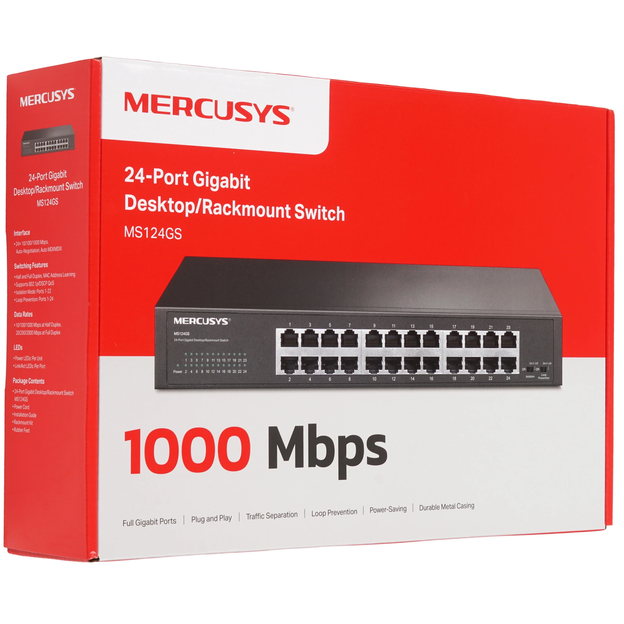 Коммутатор Mercusys MS124GS, 24 портов, 10/100/1000 Мбит/с, неуправляемый