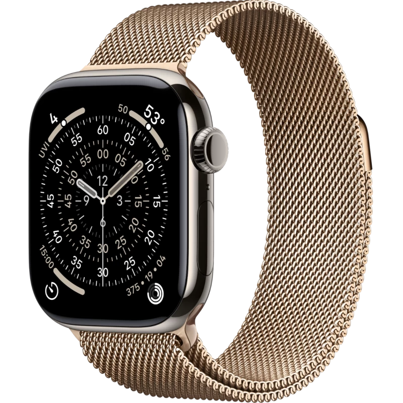 Смарт-часы Apple Watch 11 титановые Natural Titanium  46 мм, Milanese Loop Gold