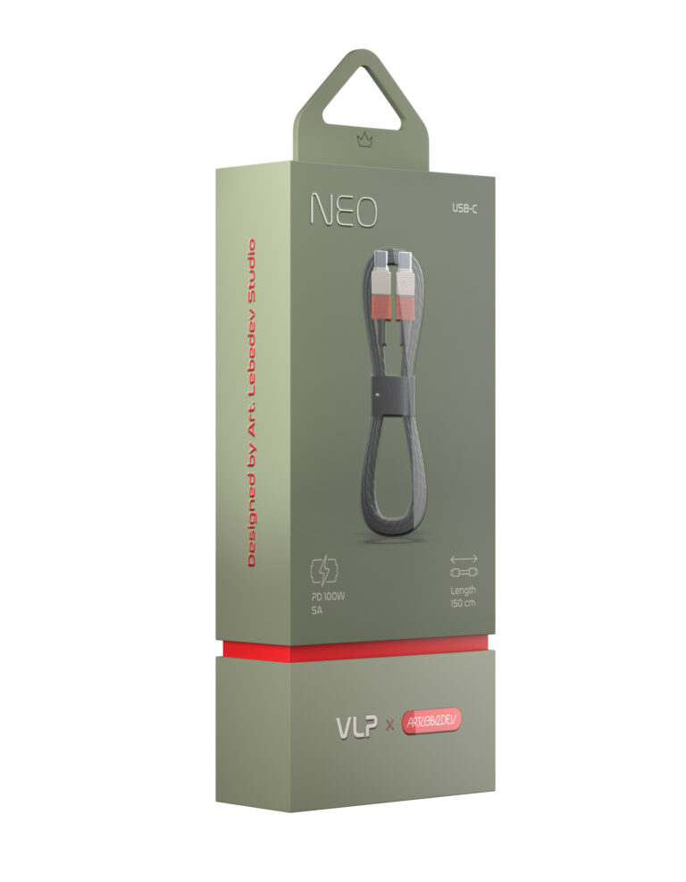 Кабель с оплёткой и ремешком VLP × ALS NEO USB-C 1.5 м, Amber Gray