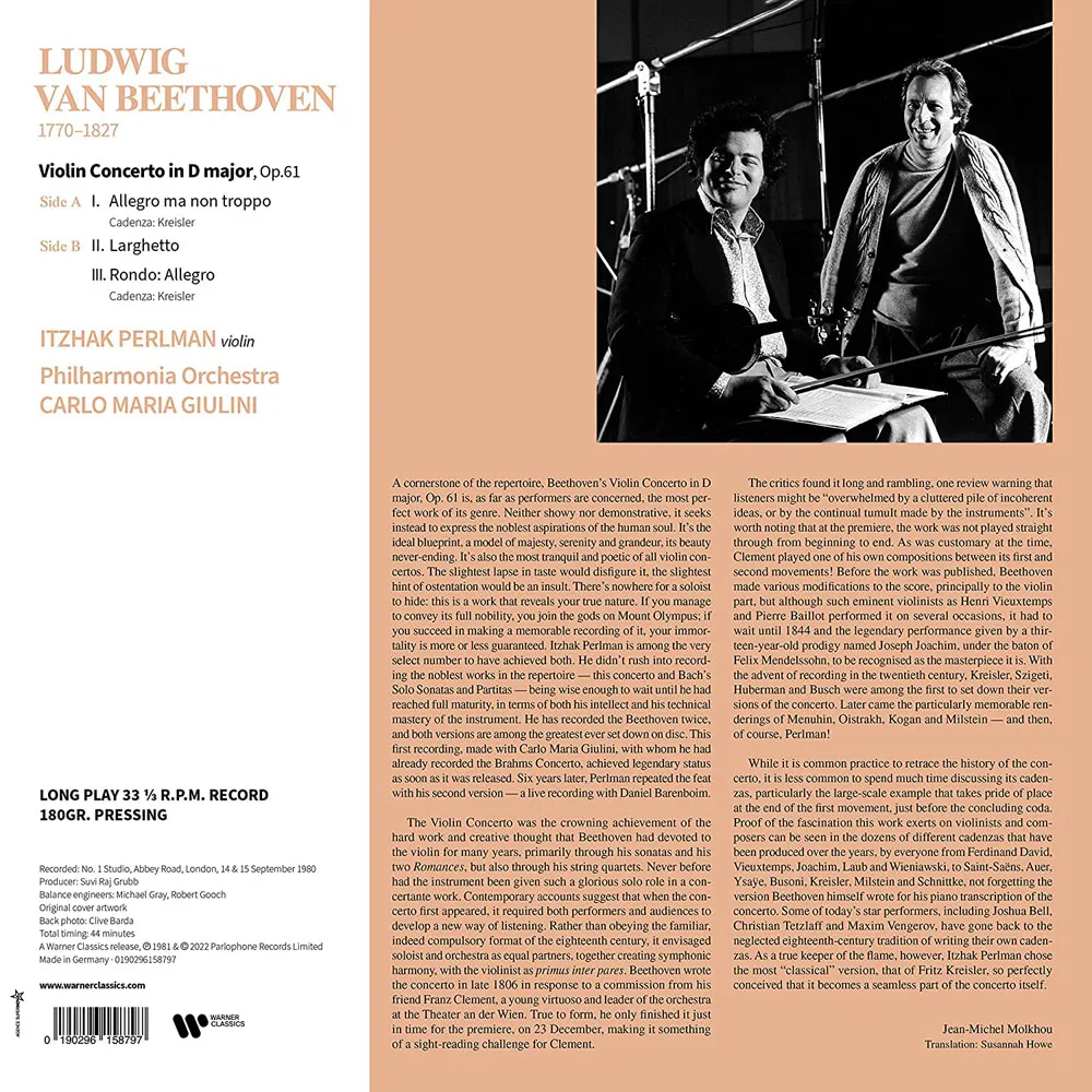 Виниловая пластинка PERLMAN ITZHAK - Beethoven: Violin Concerto