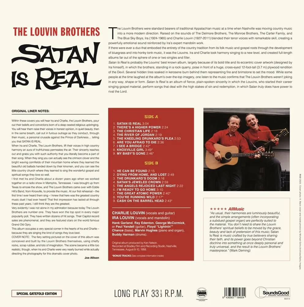Виниловая пластинка LOUVIN BROTHERS - Satan is Real (+6 bonus)