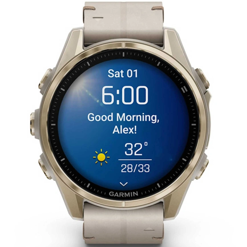 Смарт-часы Garmin Fenix 8 Amoled - 43 mm, Золотистый, серый кожаный ремешок