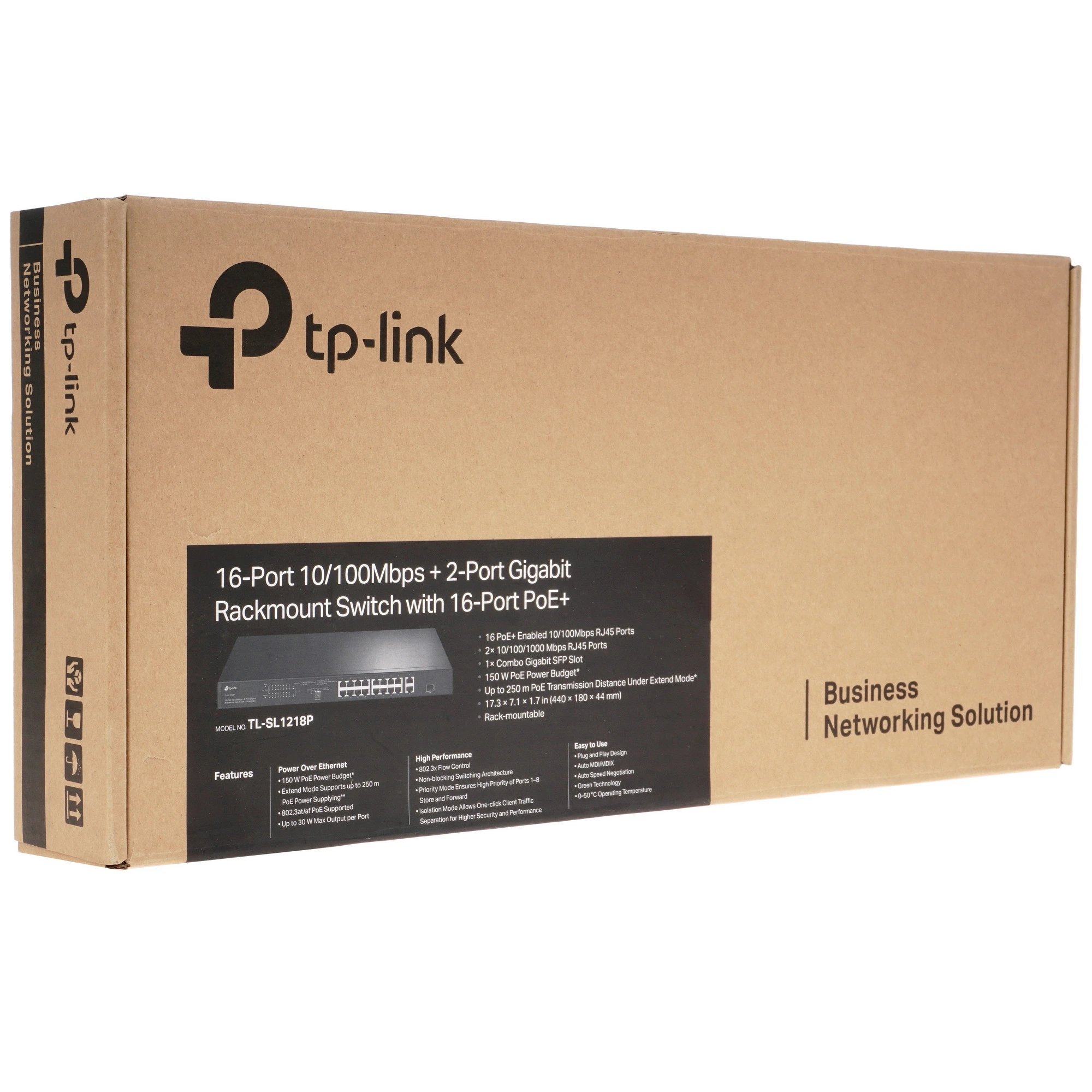 Коммутатор TP-Link TL-SL1218P, 19 портов (16xPoE+), 10/100 Мбит/с, неуправляемый