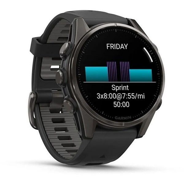 Смарт-часы Garmin Fenix 8 Amoled - 43 mm, Угольно-серый с DLC-покрытием, пепельно-серый силиконовый ремешок
