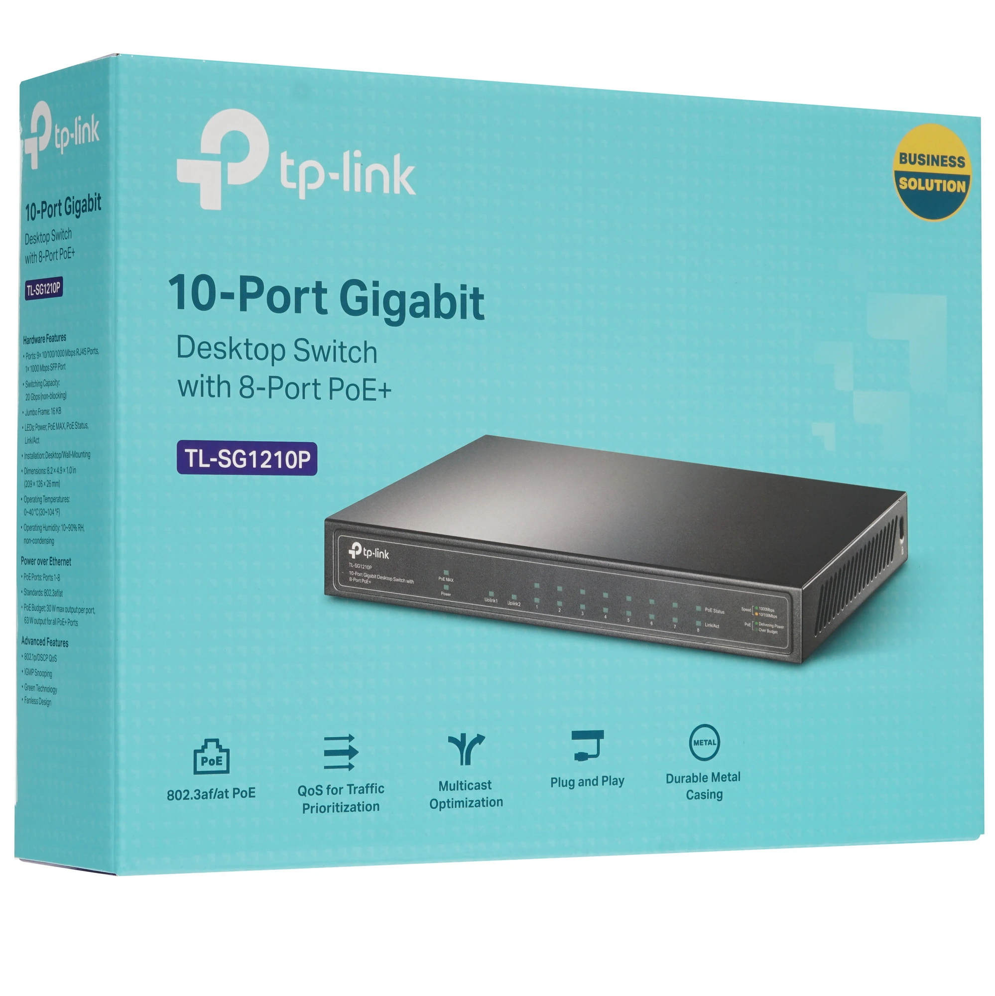 Коммутатор TP-Link TL-SG1210P, 10 портов (8xPoE+), 1 Гбит/с, неуправляемый