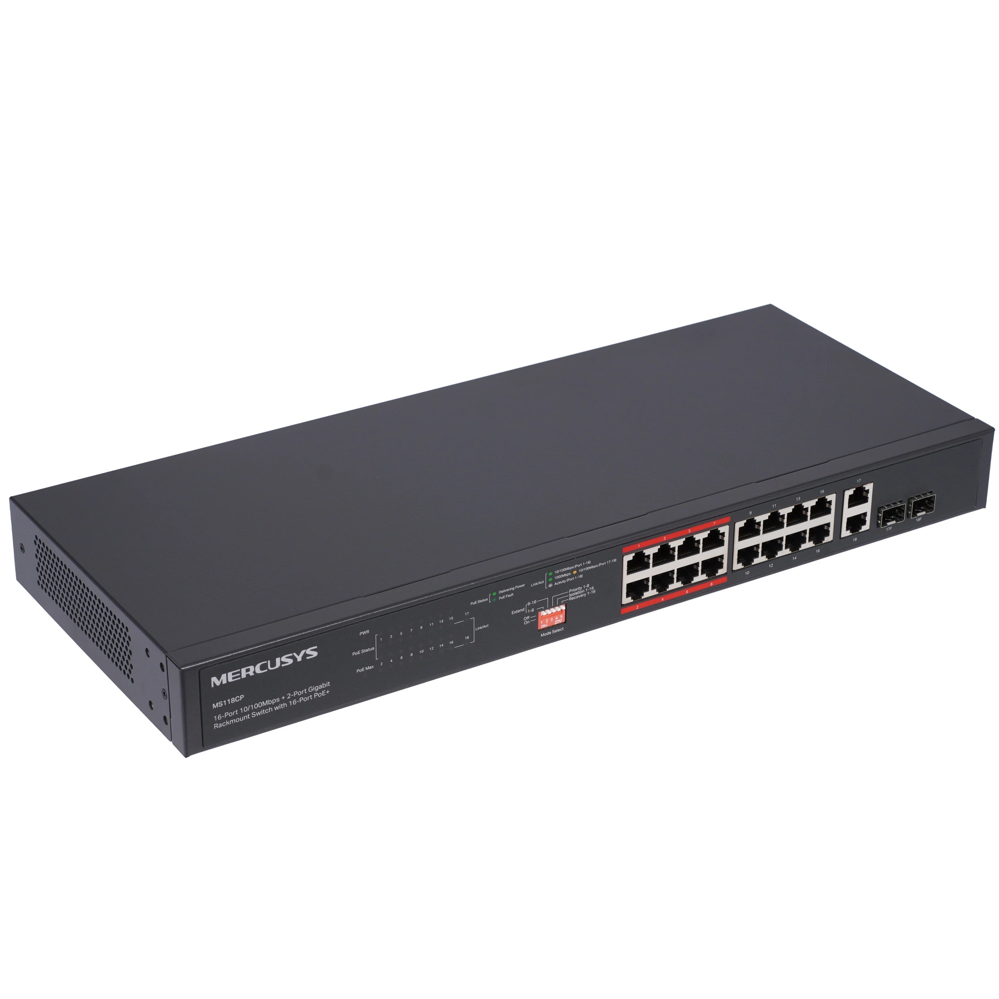 Коммутатор Mercusys MS118CP, 18 портов (16xPoE+), 10/100 Мбит/с, неуправляемый