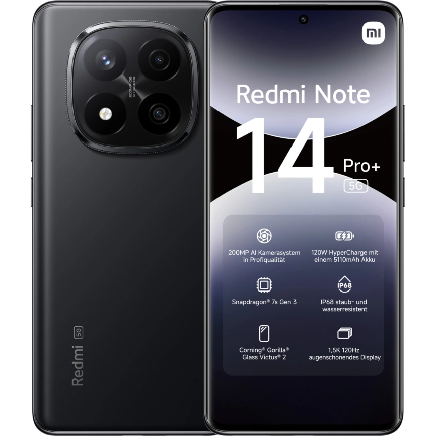 Смартфон Xiaomi Redmi Note 14 Pro+ 5G | 12/256 ГБ (Midnight black | Полночный чёрный)