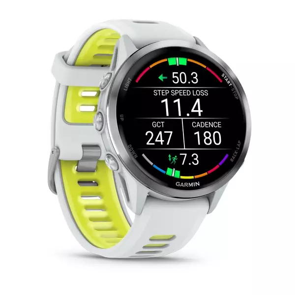 Смарт-часы Garmin Forerunner 970 - 47 mm, Белый, титановый безель, бело-зеленый ремешок