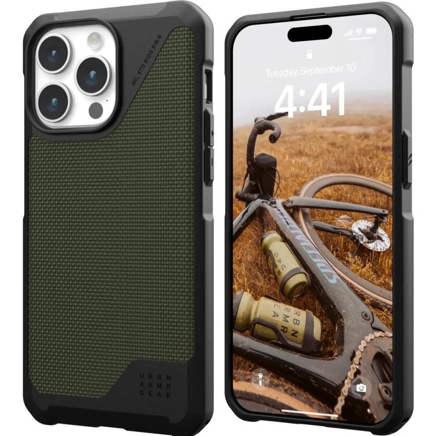 Чехол с поддержкой MAGSAFE Uag Metropolis LT ткань Kevlar для iPhone 15 Pro, цвет Оливковый