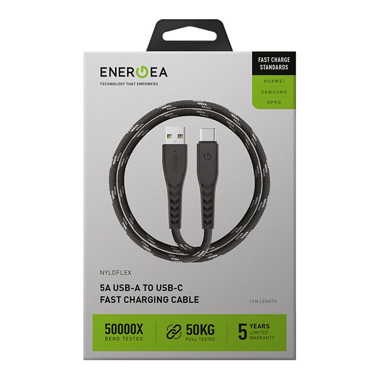 Кабель Energea NyloFlex USB-A to USB-C 5A Black 1.5 м