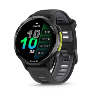 Смарт-часы Garmin Forerunner 970 - 47 mm, Черный, темно-серый титановый безель с DLC-покрытием, черно-серый ремешок