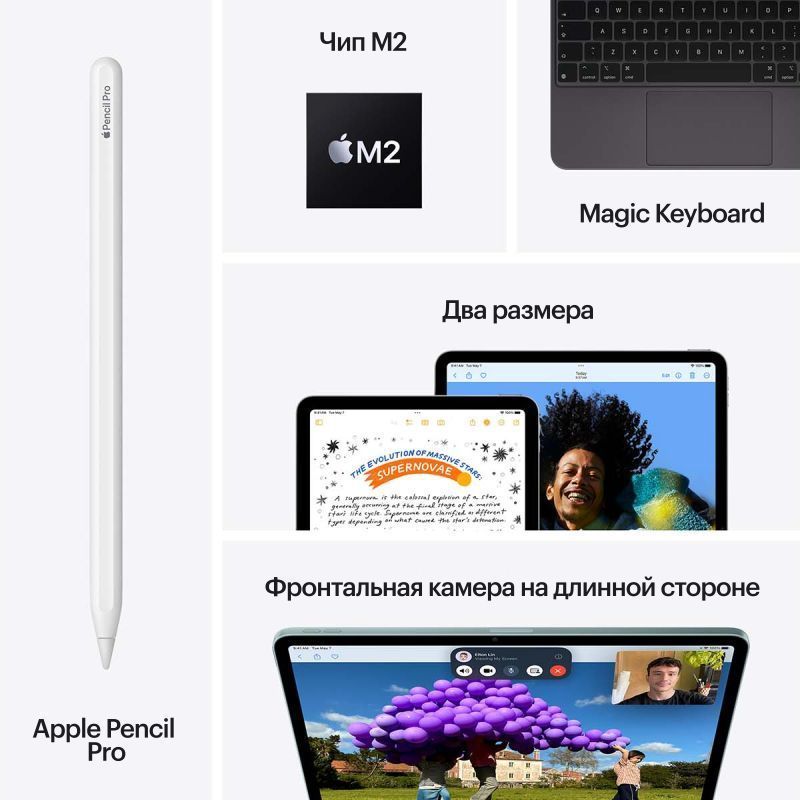Планшет Apple iPad Air (2024 M2) 13" Wi-Fi + Cellular 256 ГБ Синий - MV6W3