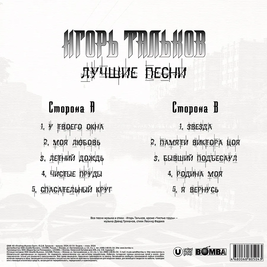 Виниловая пластинка ТАЛЬКОВ ИГОРЬ - Лучшие Песни