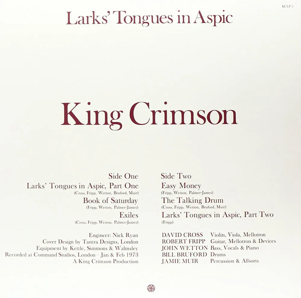 Виниловая пластинка KING CRIMSON - Larks' Tongues In Aspic (200g)