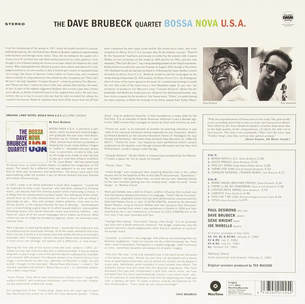 Виниловая пластинка BRUBECK DAVE - Bossa Nova U.S.A