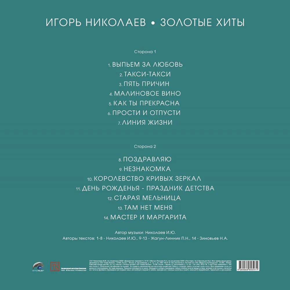 Виниловая пластинка НИКОЛАЕВ ИГОРЬ - Золотые Хиты (Turquoise) (+постер)