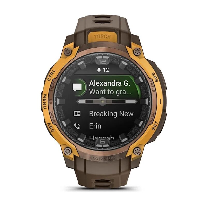 Смарт-часы Garmin Instinct Crossover Amoled - 46 mm, Бронзовый, светло-коричневый силиконовый ремешок