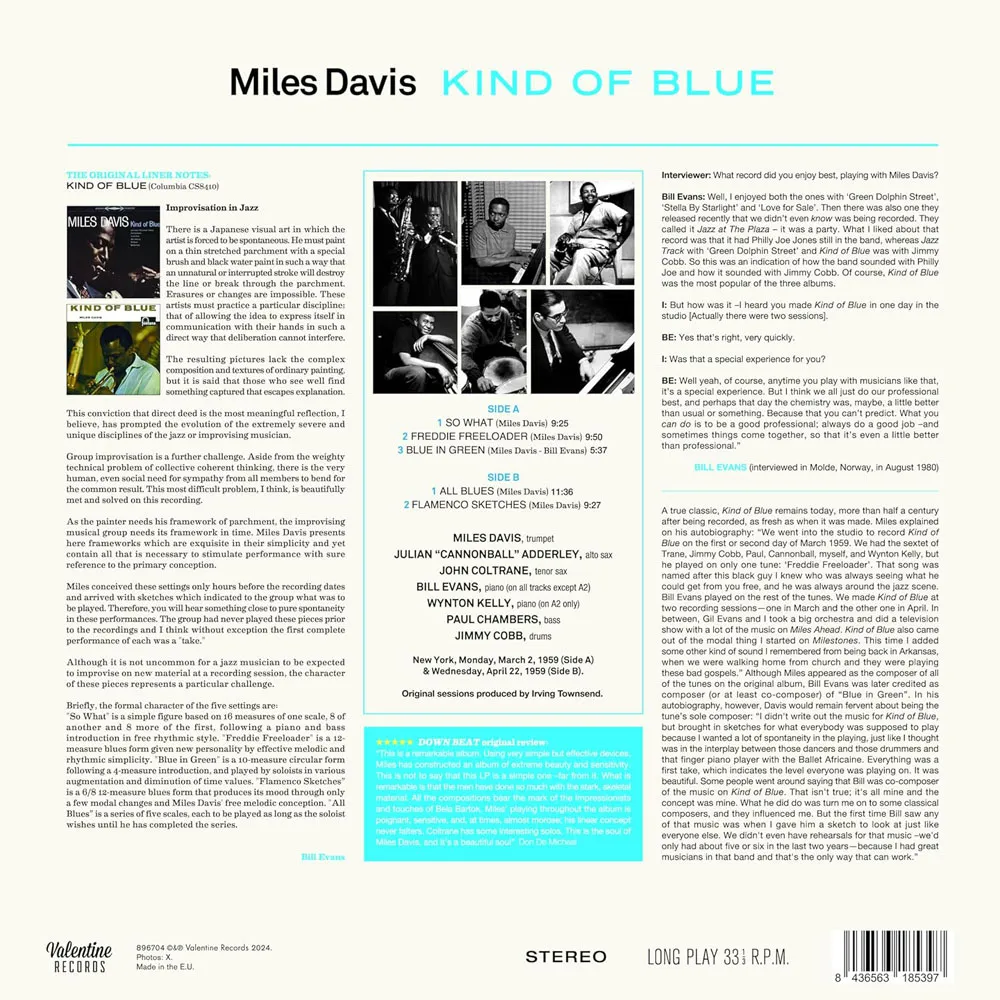 Виниловая пластинка DAVIS MILES - Kind Of Blue (Valentine)