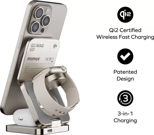 Беспроводная Зарядка MOMAX 3-in-1, Gold