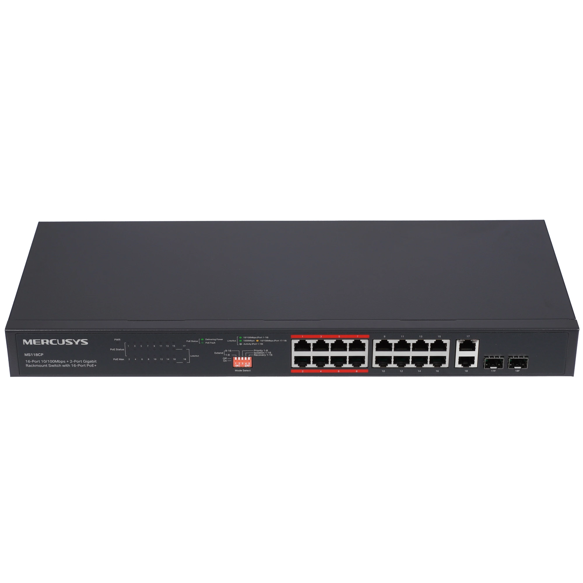 Коммутатор Mercusys MS118CP, 18 портов (16xPoE+), 10/100 Мбит/с, неуправляемый