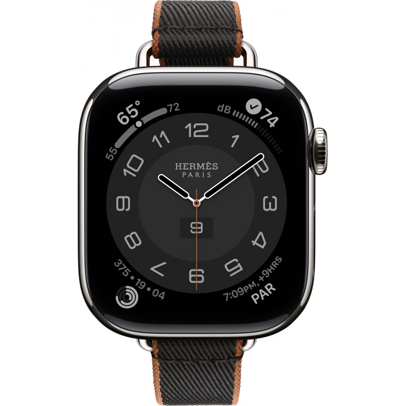 Смарт-часы Apple Watch S10 Hermes - 42 mm, браслет Twill Jump Attelage Single Tour (Noir-gold | черный-золото)