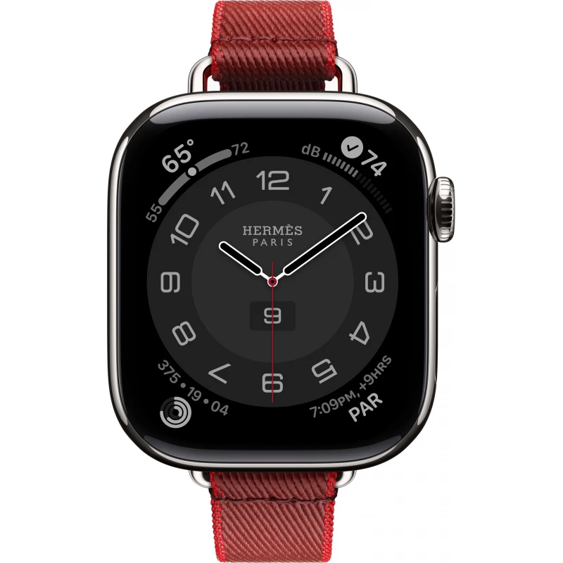 Смарт-часы Apple Watch S10 Hermes - 42 mm, браслет Twill Jump Attelage Single Tour (Rouge Grenat / Vermillon | красный гранат)
