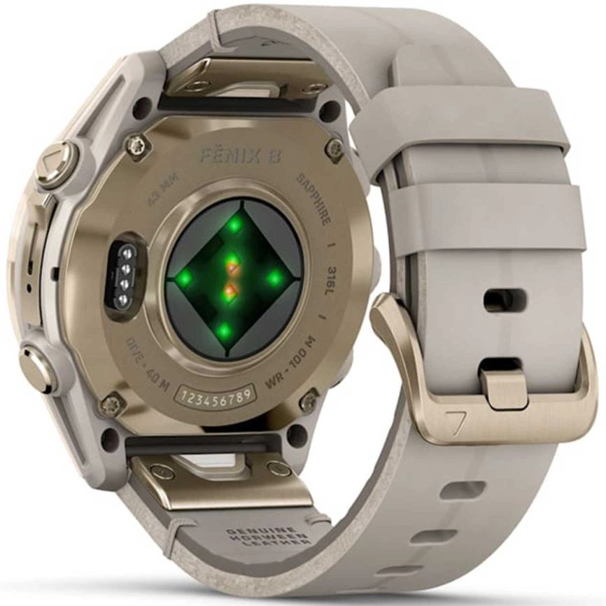 Смарт-часы Garmin Fenix 8 Amoled - 43 mm, Золотистый, серый кожаный ремешок
