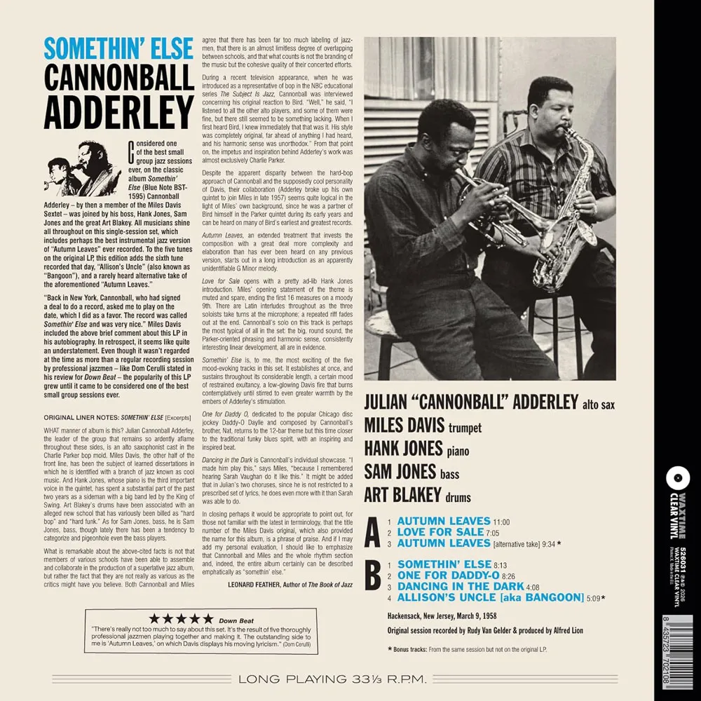 Виниловая пластинка ADDERLEY CANNONBALL - Somethin Else (Crystal Clear)
