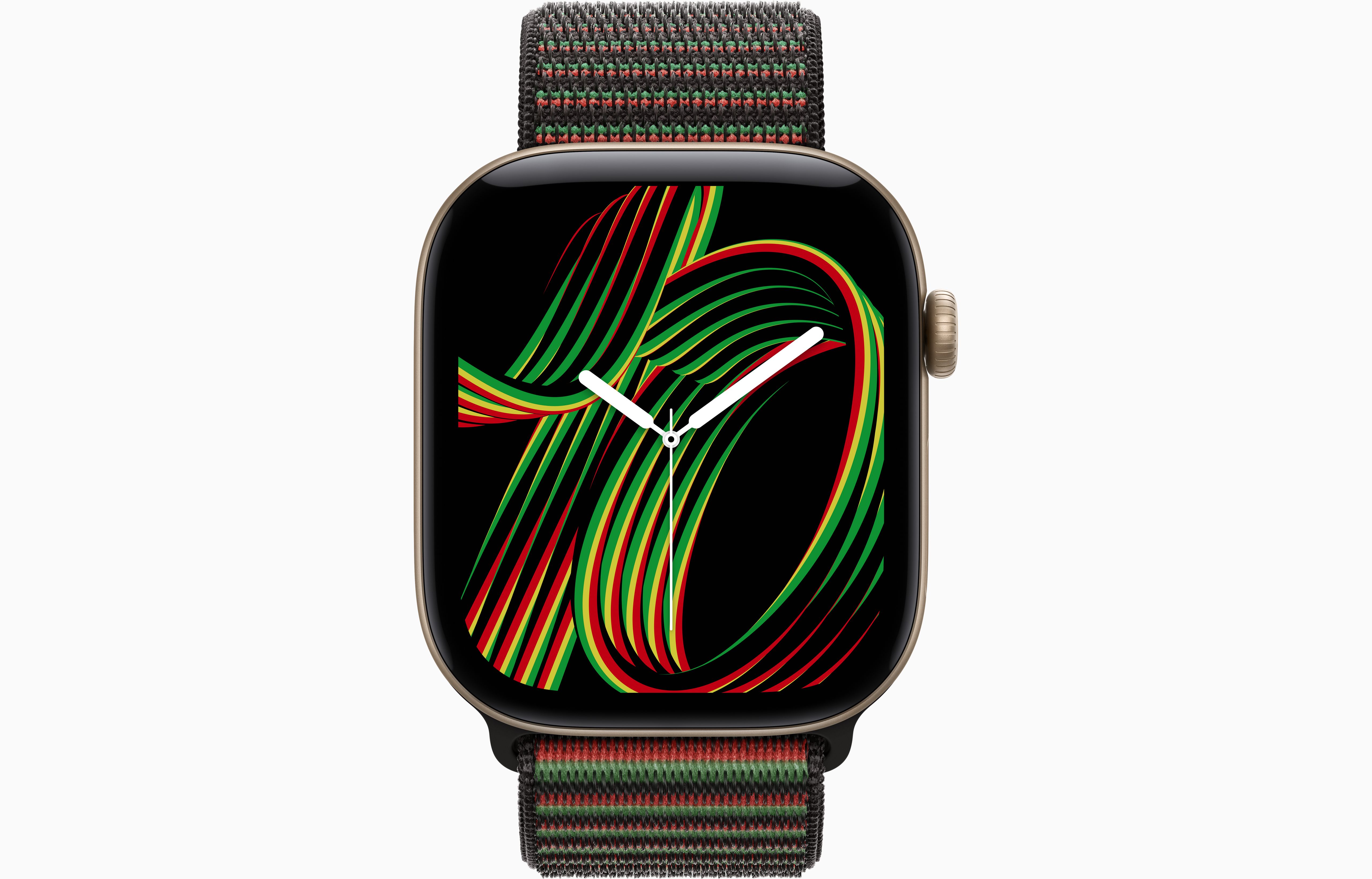 Смарт-часы Apple Watch Series 12, 46 мм, GPS + Cellular, Aluminum Light Gold, Sport Loop Black Unity - Unity Rhythm, One Size