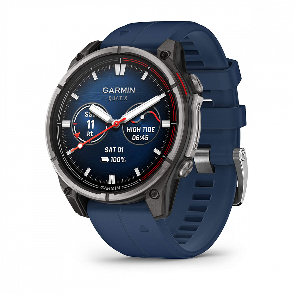 Часы Garmin Quatix 8 - 47 мм, AMOLED, Sapphire, Titanium, синий силиконовый ремешок