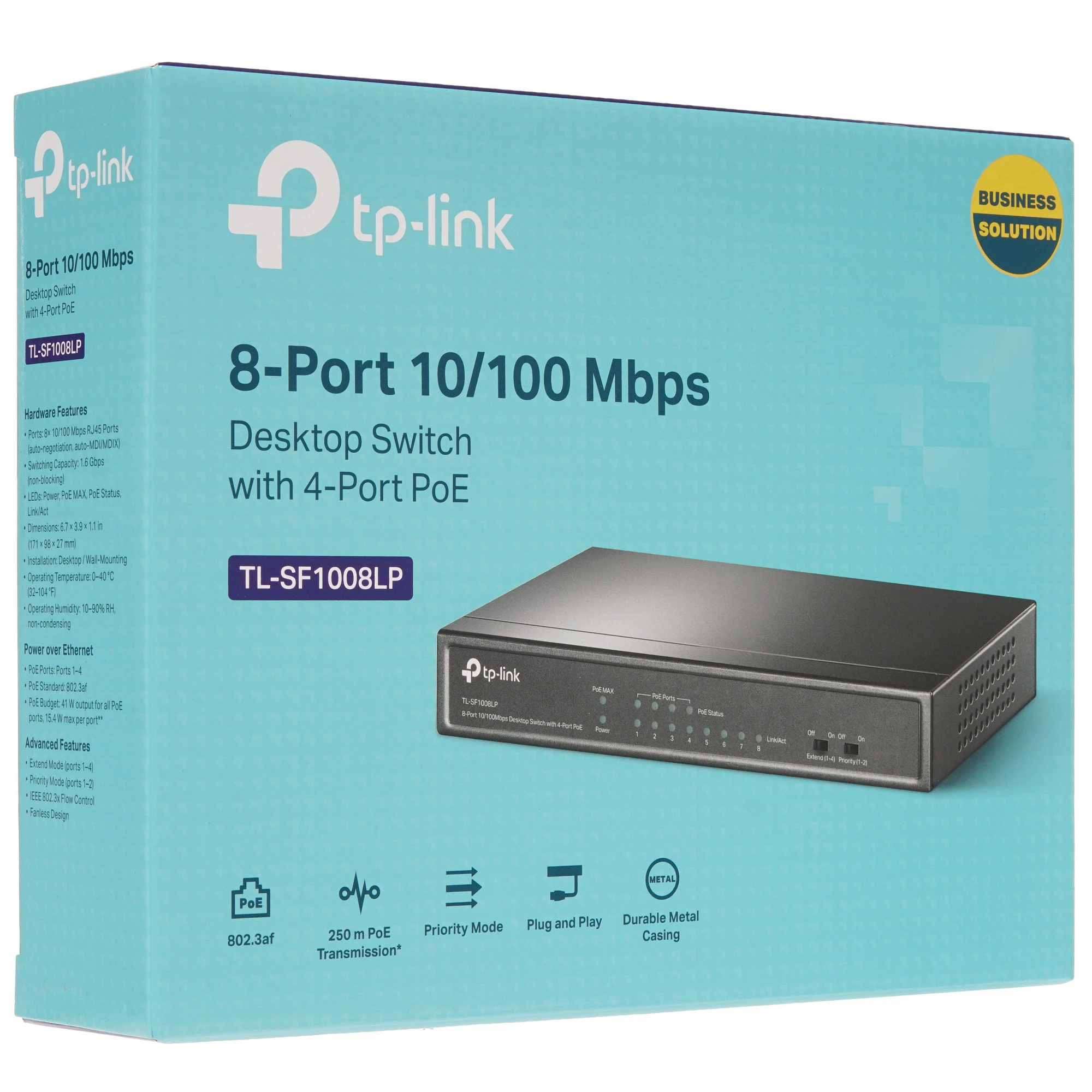 Коммутатор TP-Link TL-SF1008LP, 8 портов (4xPoE), 10/100 Мбит/с, неуправляемый