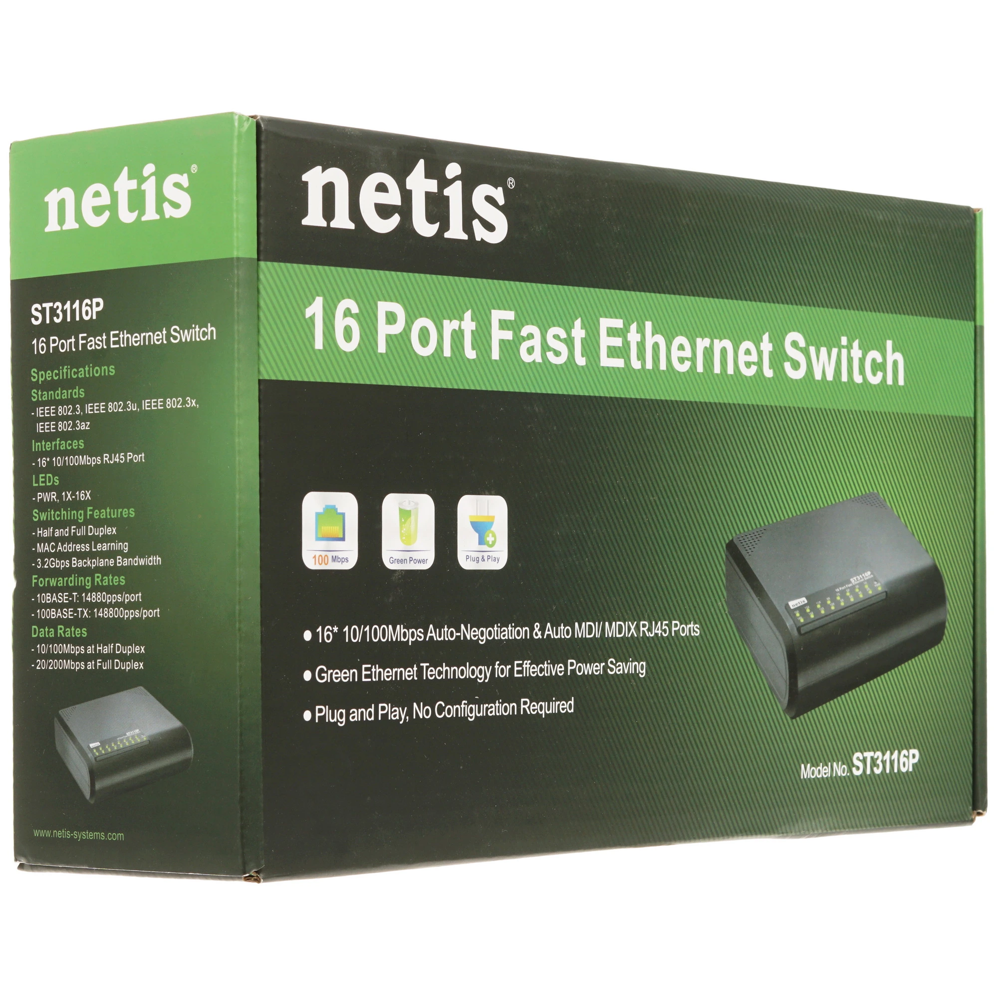 Коммутатор Netis ST3116P, 16 портов, 100 Мбит/с, неуправляемый