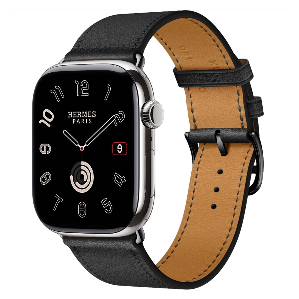 Смарт-часы Apple Watch S10 Hermes - 42 mm браслет Leather Single Tour Etoupe, (Noir | черный)