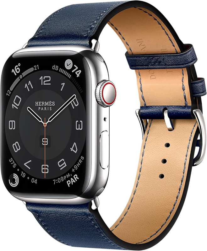 Смарт-часы Apple Watch S10 Hermes - 46 mm браслет Leather Single Tour Etoupe, (Bleu de France | синий)