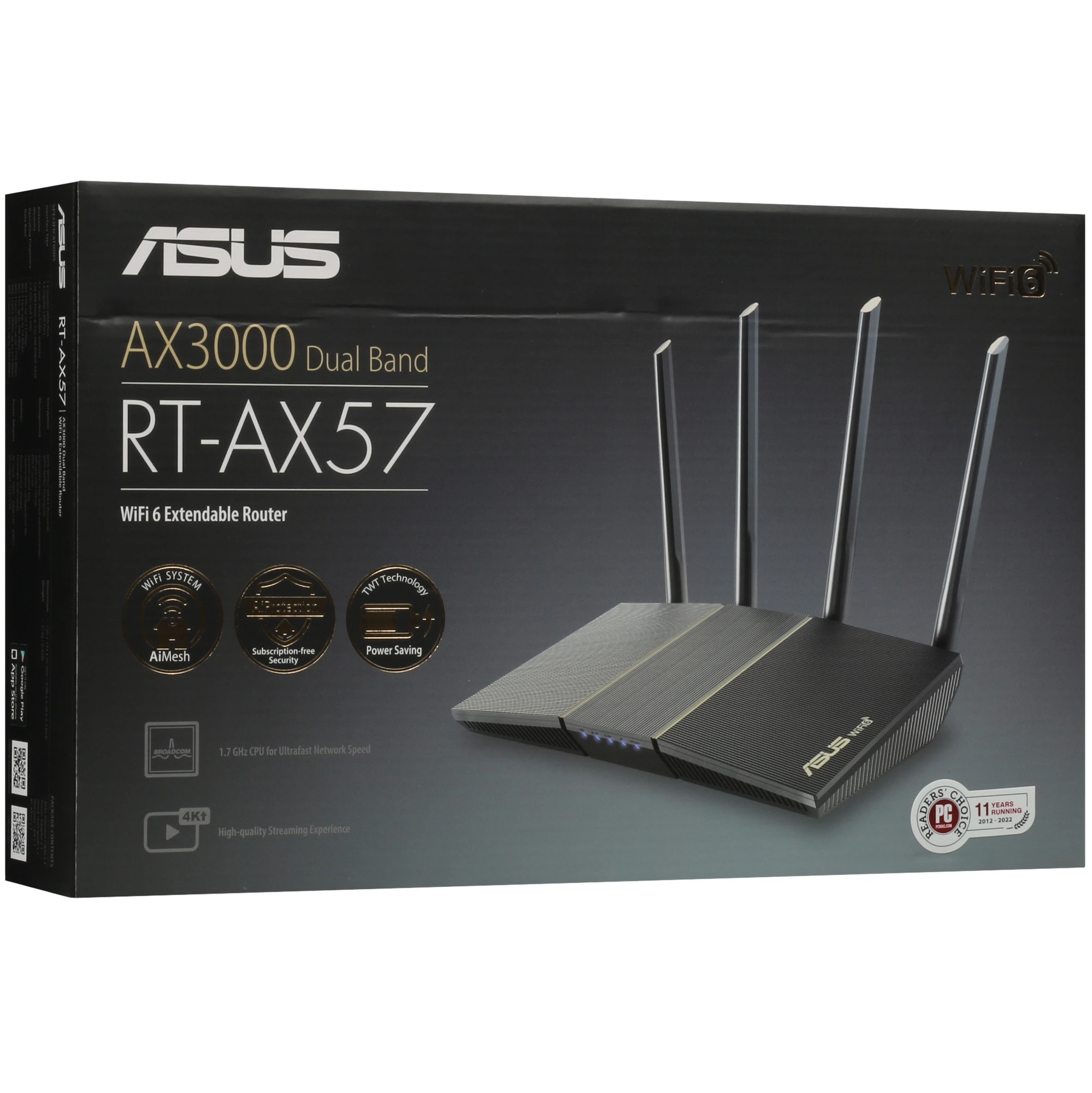 Беспроводной маршрутизатор ASUS RT-AX57, Wi-Fi 6 (802.11ax), 3000 Мбит/с, 1 Гбит/с (RT-AX57)
