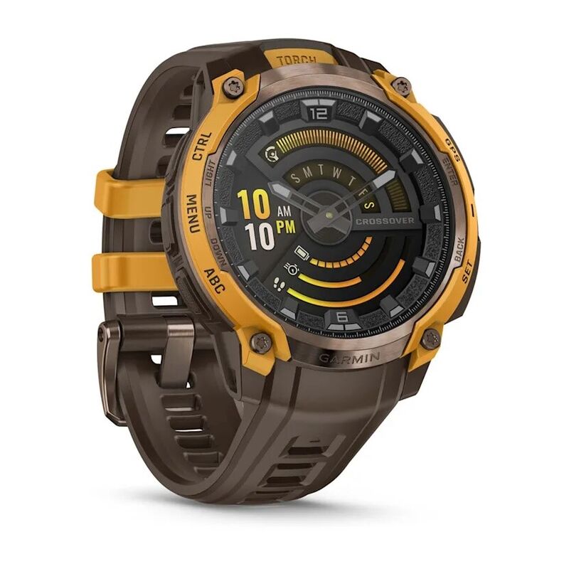 Смарт-часы Garmin Instinct Crossover Amoled - 46 mm, Бронзовый, светло-коричневый силиконовый ремешок