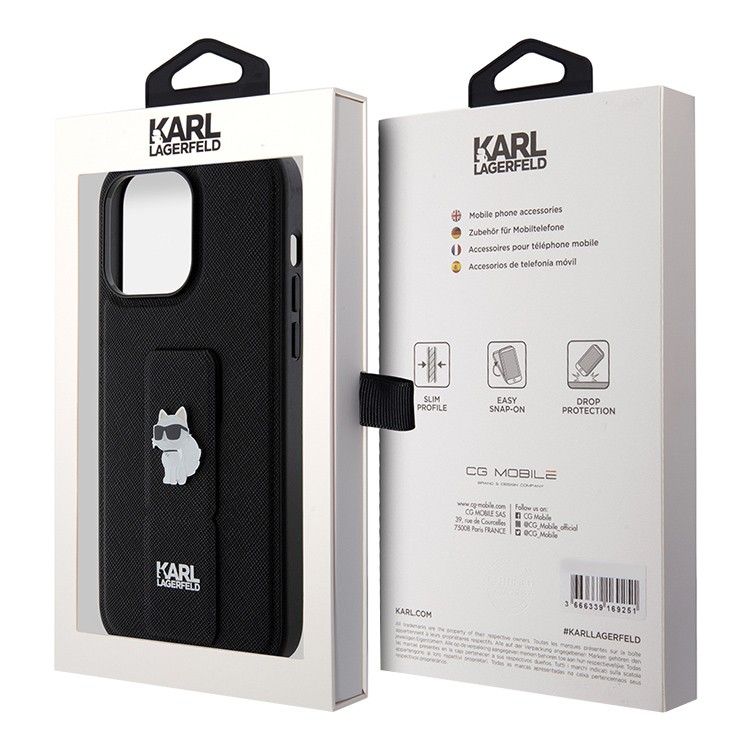 Karl Lagerfeld для iPhone 15 Pro Max чехол GripStand PU Saffiano NFT Choupette metal