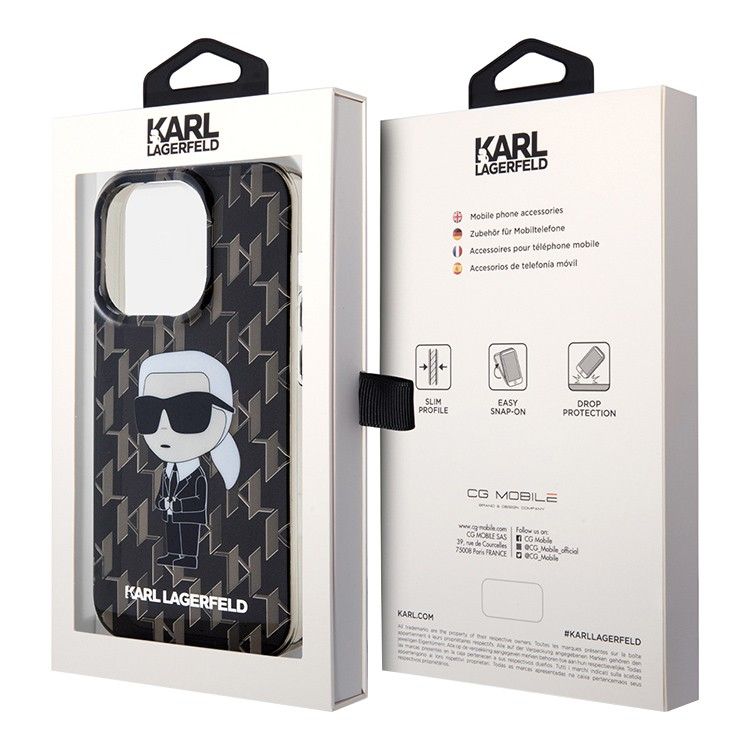 Lagerfeld для iPhone 15 Pro Max чехол PC/Термополиуретан Monogram NFT Karl Ikonik Hard Black