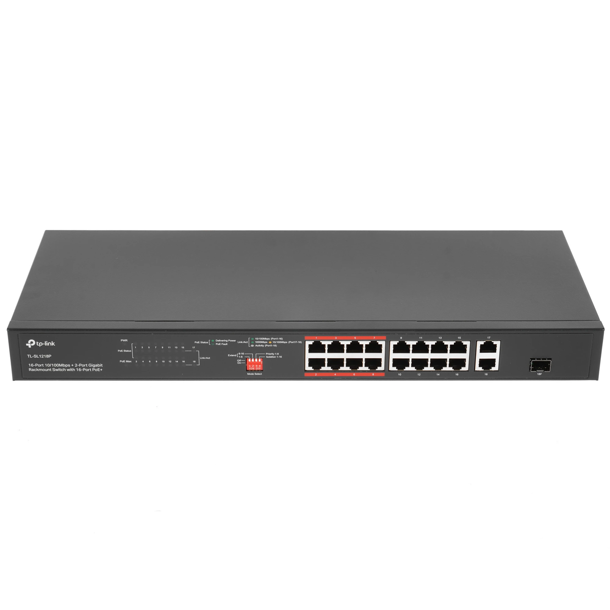 Коммутатор TP-Link TL-SL1218P, 19 портов (16xPoE+), 10/100 Мбит/с, неуправляемый