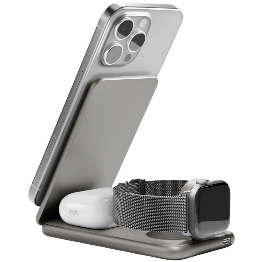 Беспроводное зарядное устройство VLP Alum Power Pro для Apple натуральный титан