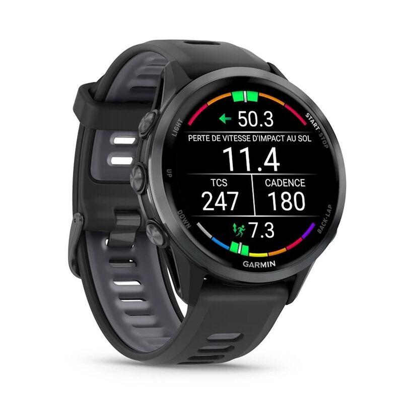 Смарт-часы Garmin Forerunner 970 - 47 mm, Черный, темно-серый титановый безель с DLC-покрытием, черно-серый ремешок