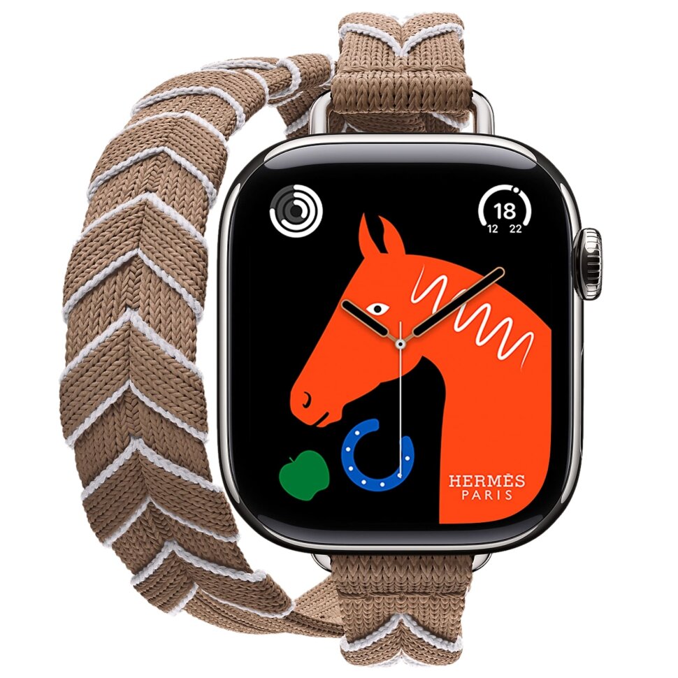 Смарт-часы Apple Watch S10 Hermes - 42 mm, браслет Bridon Double Tour Lisere Attelage Бежевый