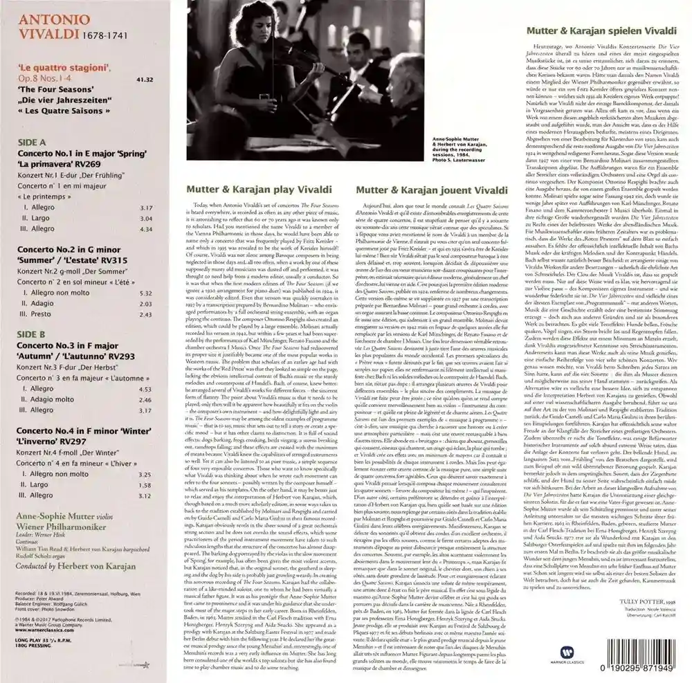 Виниловая пластинка MUTTER ANNE SOPHIE / KARAJAN HERBERT VAN - Vivaldi: The Four Seasons
