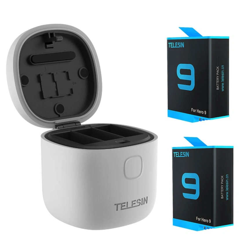 Зарядное устройство Telesin для HERO 9 Black+ 2 АКБ ( GP-BTR-905-GY) Silver