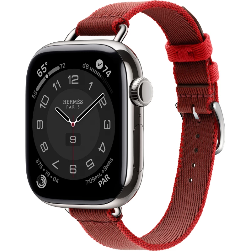 Смарт-часы Apple Watch S10 Hermes - 42 mm, браслет Twill Jump Attelage Single Tour (Rouge Grenat / Vermillon | красный гранат)