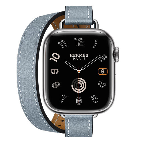 Смарт-часы Apple Watch S10 Hermes - браслет Double Tour Hapi Attelage (Голубой | Bleu Lin)