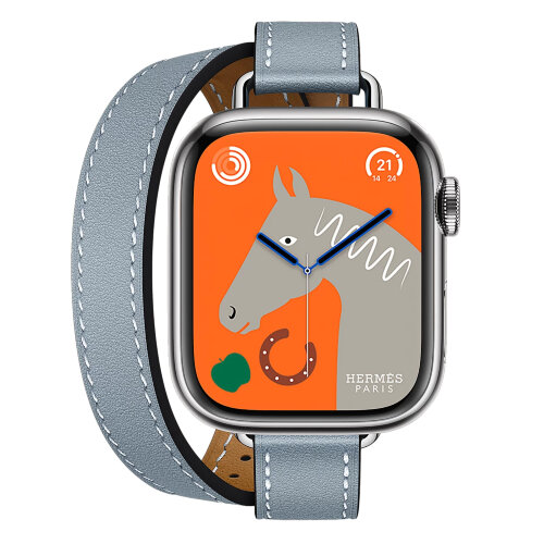 Смарт-часы Apple Watch S10 Hermes - браслет Double Tour Hapi Attelage (Голубой | Bleu Lin)