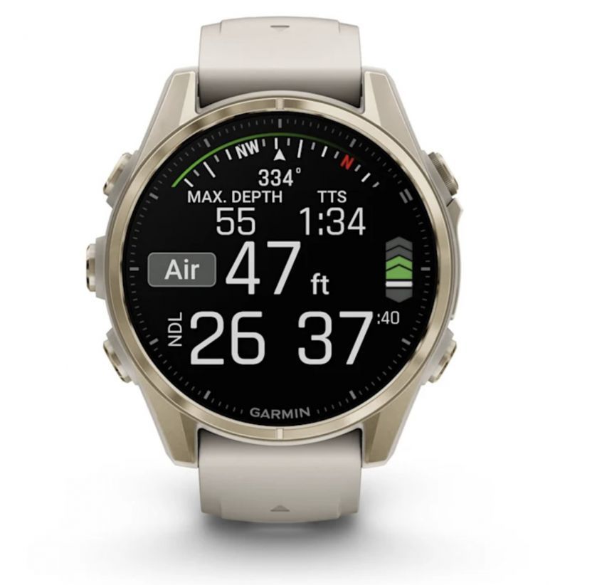 Смарт-часы Garmin Fenix 8 Amoled - 43 mm, Золотистый, дымчато-серый силиконовый ремешок